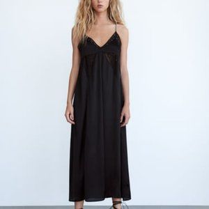 ZARA COMBINATION SLIP DRESS - black size small